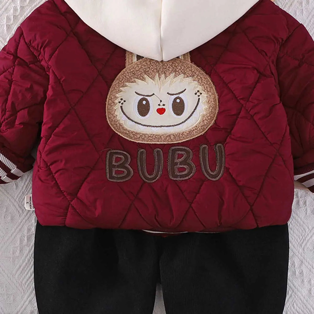 Boys Red Quilted Puffer Hooded Jacket With Jogger Sets Sets