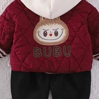 Boys Red Quilted Puffer Hooded Jacket With Jogger Sets Sets