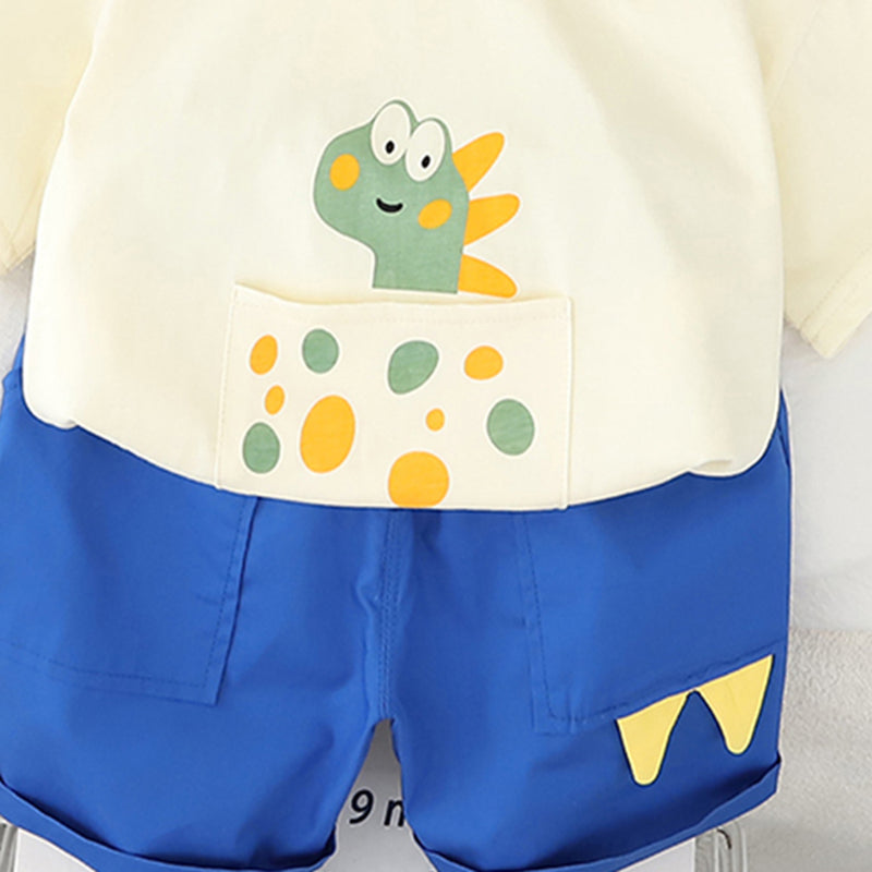 Boys Graphic Printed Pouch Pocket T-Shirt With Blue Shorts Set 2 pc. Sets