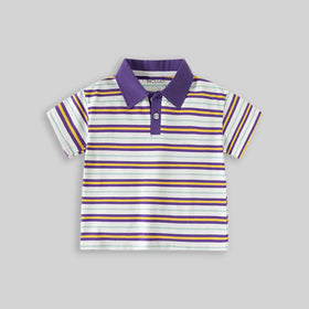 Boys Purple Striped Short Sleeve Polo T-Shirt Tshirts