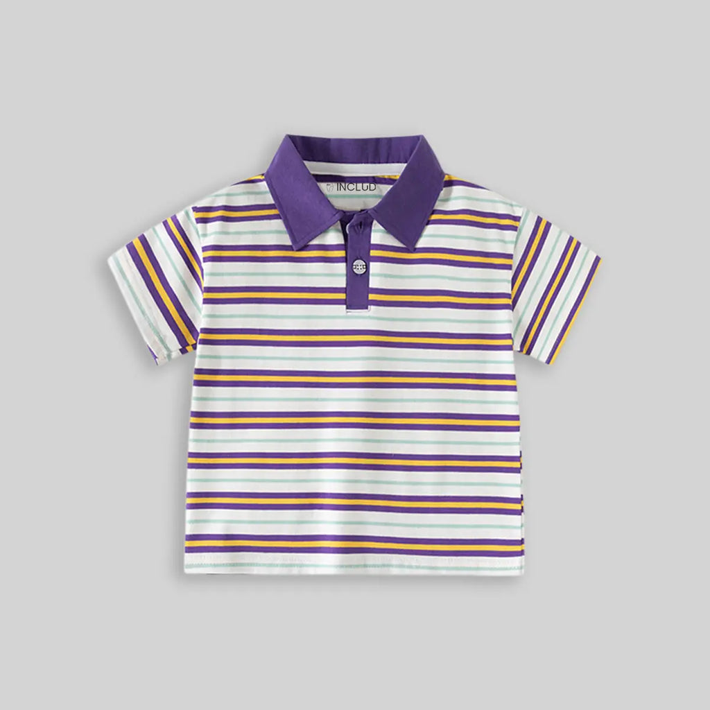 Boys Purple Striped Short Sleeve Polo T-Shirt Tshirts