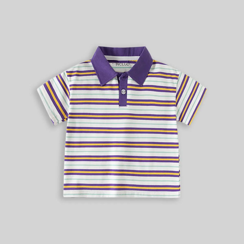 Boys Purple Striped Short Sleeve Polo T-Shirt Tshirts