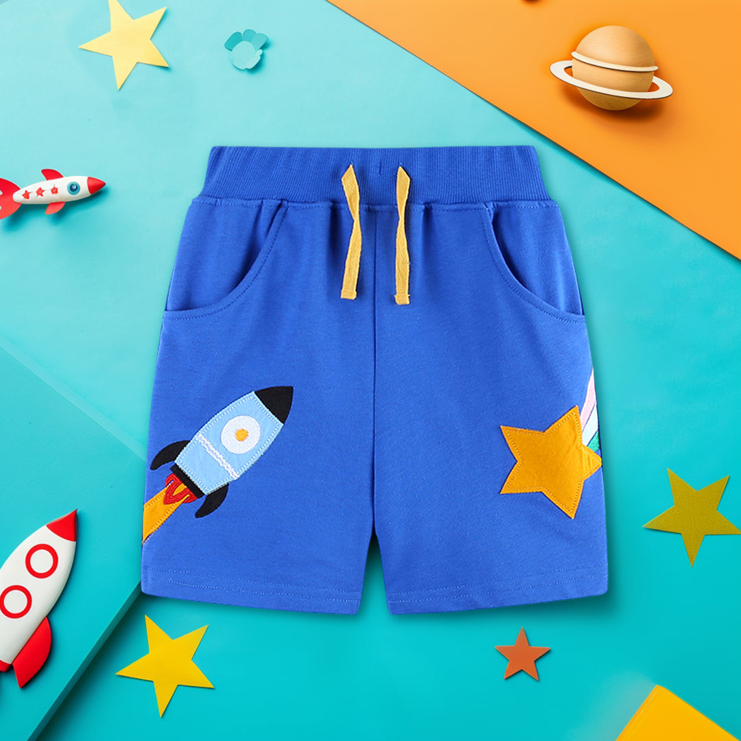 Boys Rib Waist Rocket Applique Shorts Shorts Royal Blue 1-2 Y 