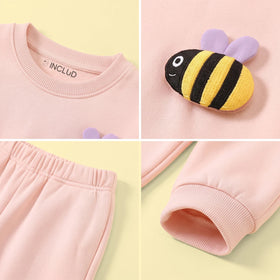 Girls Pink Bee Applique Sweatshirt & Joggers Sets Sets