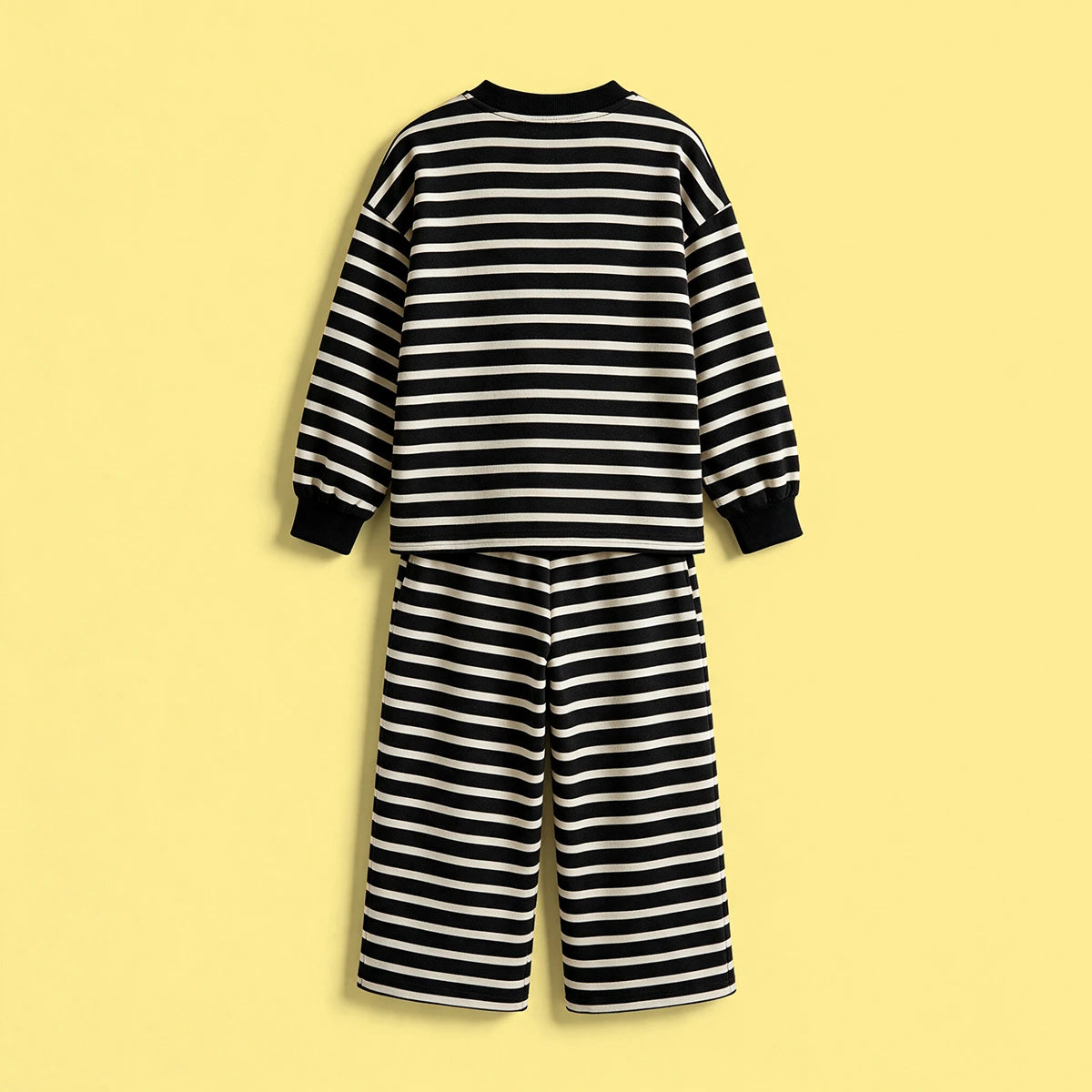 Girls Black Striped Sweatshirt & Pants Co-ord Sets Sets