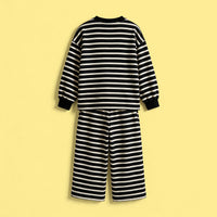 Girls Black Striped Sweatshirt & Pants Co-ord Sets Sets