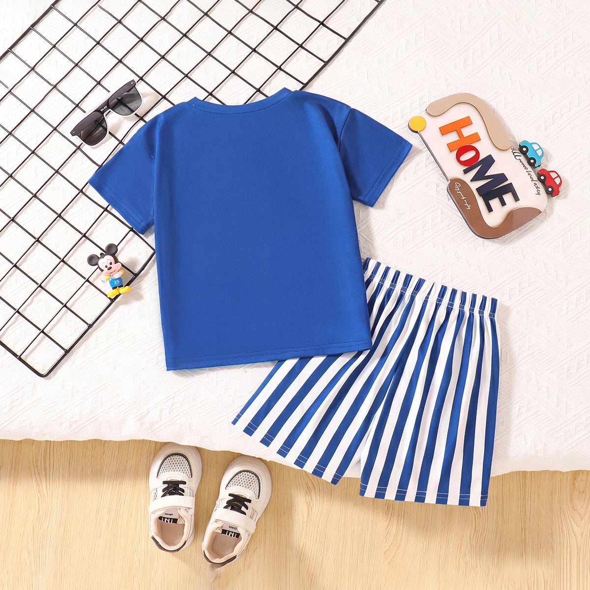 Boys Blue Mickey Mouse Print Short Sleeve T-Shirt With Shorts Sets 2 pc. Sets