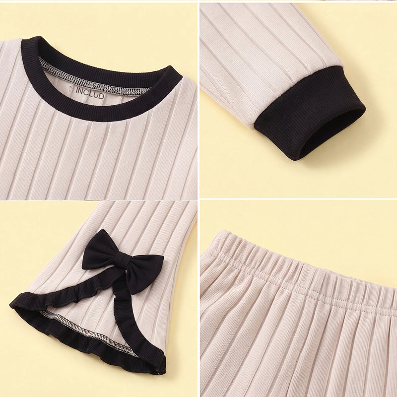 Girls Beige Textured Sweatshirt & Flared Pants Sets 2 pc. Sets