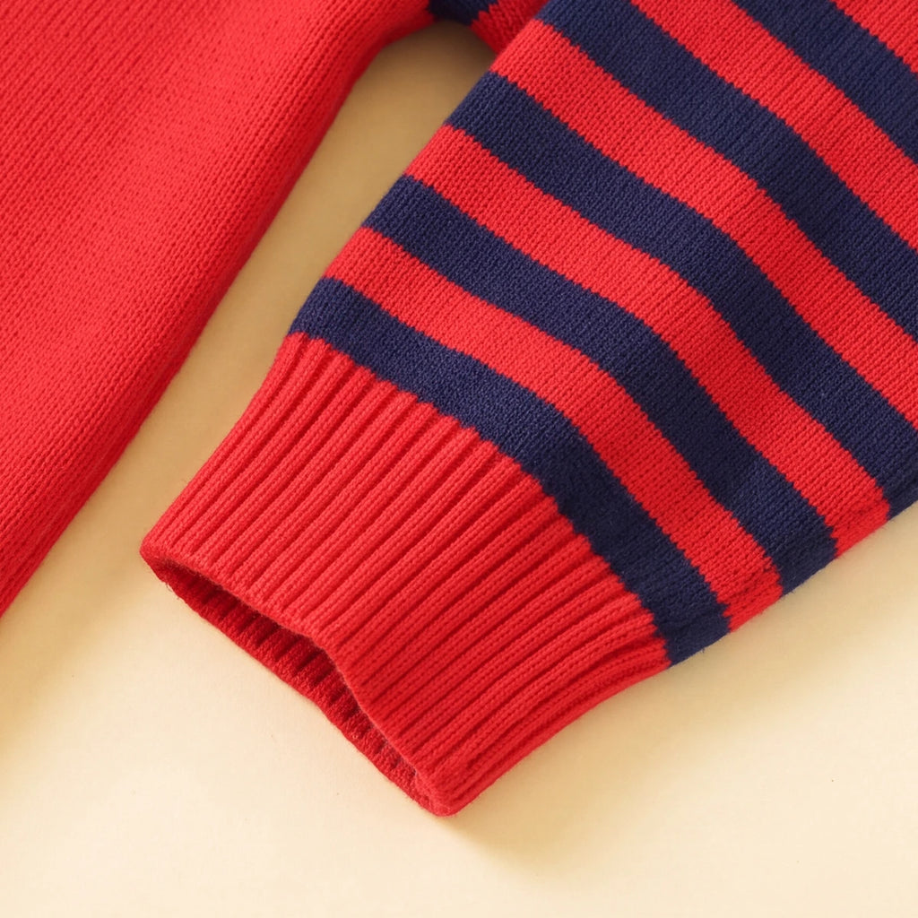 Boys Red Self-Design Christmas Themed Knitted Sweater Sweaters & Cardigans