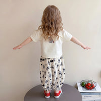 Girls Off White Happy Cat Graphic Top With Balloon Pants Sets Sets