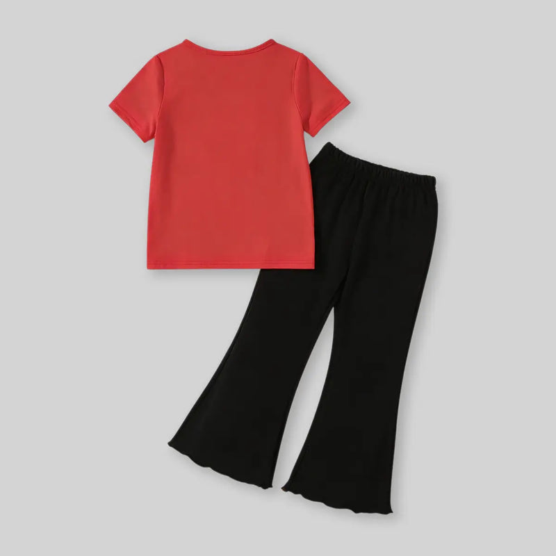 Girls Red Daddys Girls Leopard Print T-Shirt With Flared Pants Sets Sets