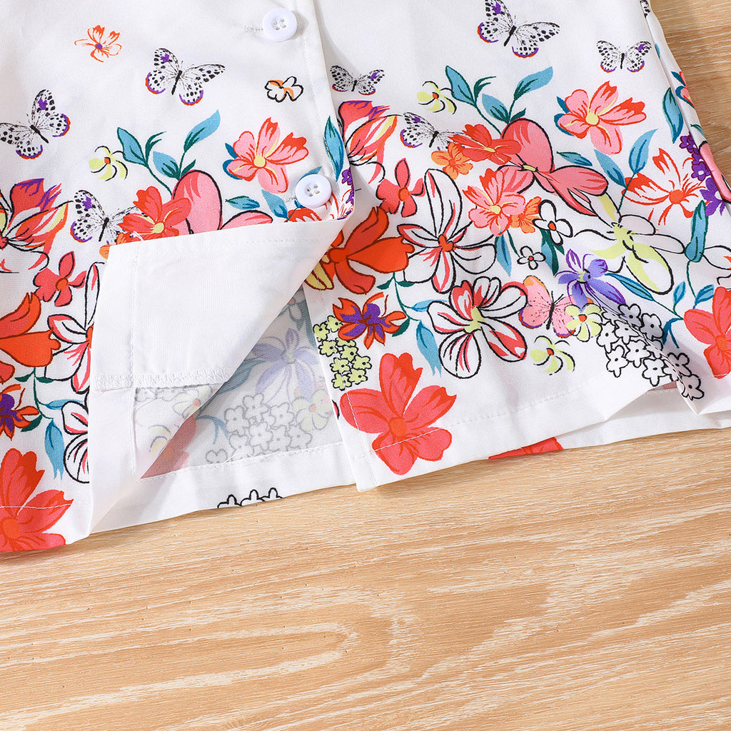 Girls Orange Butterfly Printed Waistcoat Top & Hat With Crop Top & Shorts Summer Set Sets