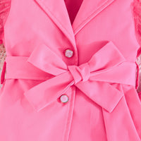 Girls Fuchsia Puff Sleeves Summer Blazer With Trouser Set 2 pc. Sets