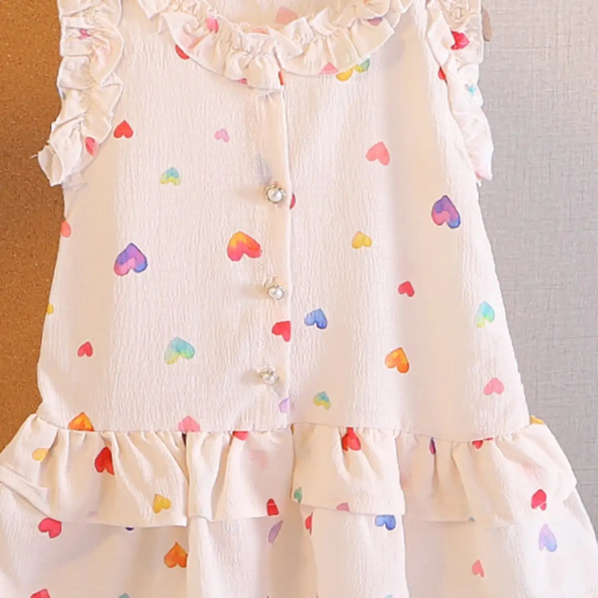 Girls White Heart Printed Sleeveless A-line Dress Casual Dresses