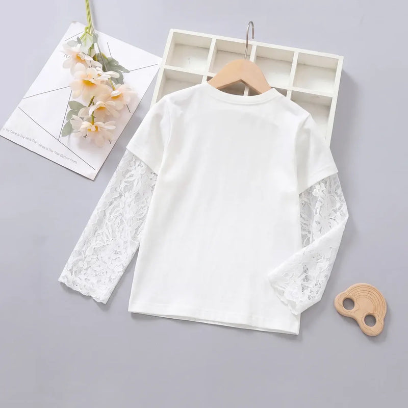 Girls White Graphics Long Sleeve T-Shirt Tshirts