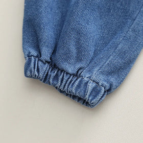 Boys Blue Half Zipper Denim Jacket With Jogger Co-ord Sets Sets