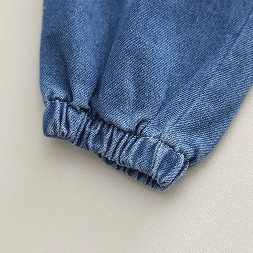 Boys Blue Half Zipper Denim Jacket With Jogger Co-ord Sets Sets