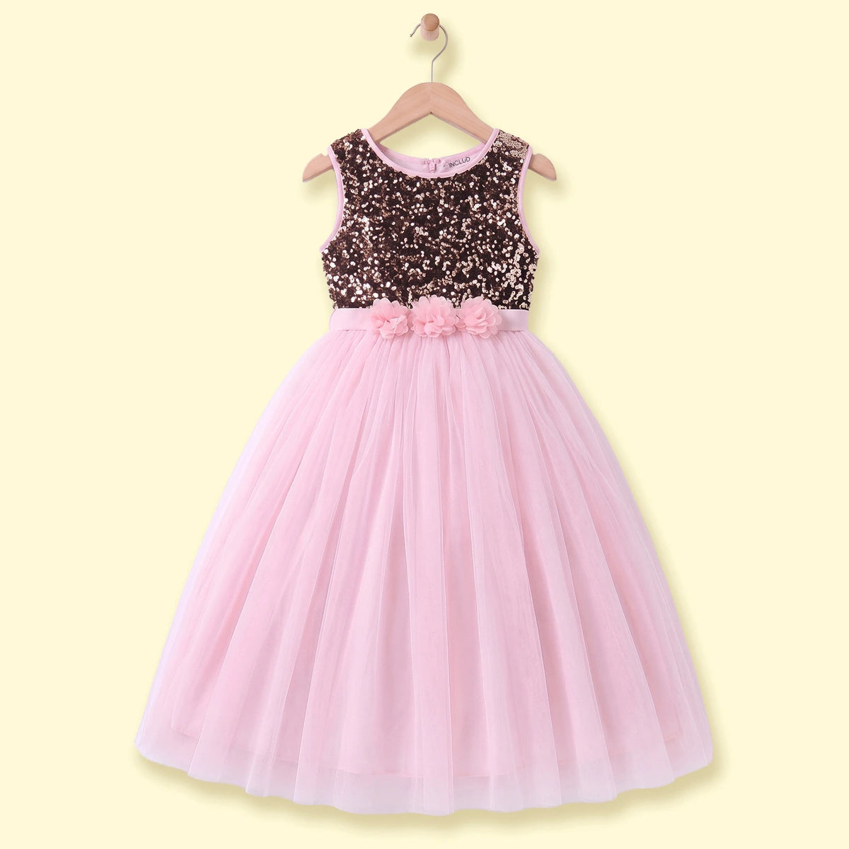 Girls Light Pink Sequins Embellished Party Gown Party Dresses Light Pink 1-2 Y