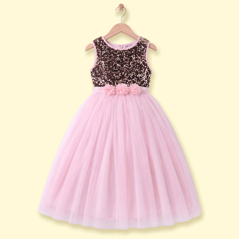Girls Light Pink Sequins Embellished Party Gown Party Dresses Light Pink 1-2 Y