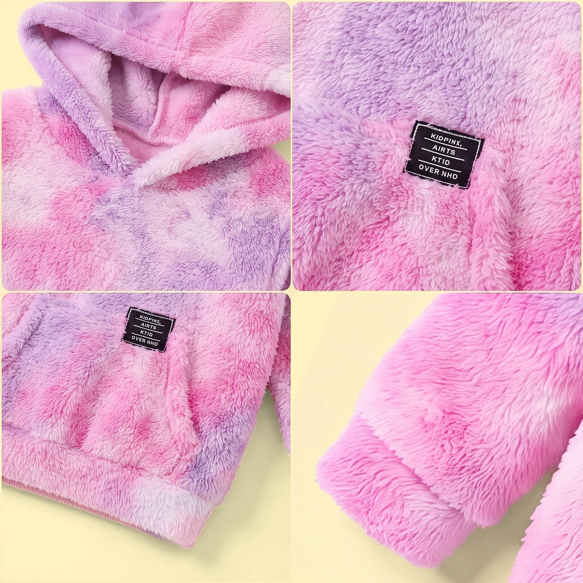 Girls Pink Self-Design Tie-Dye Pattern Hooded Fleece Sweatshirt Sweatshirts & Hoodies
