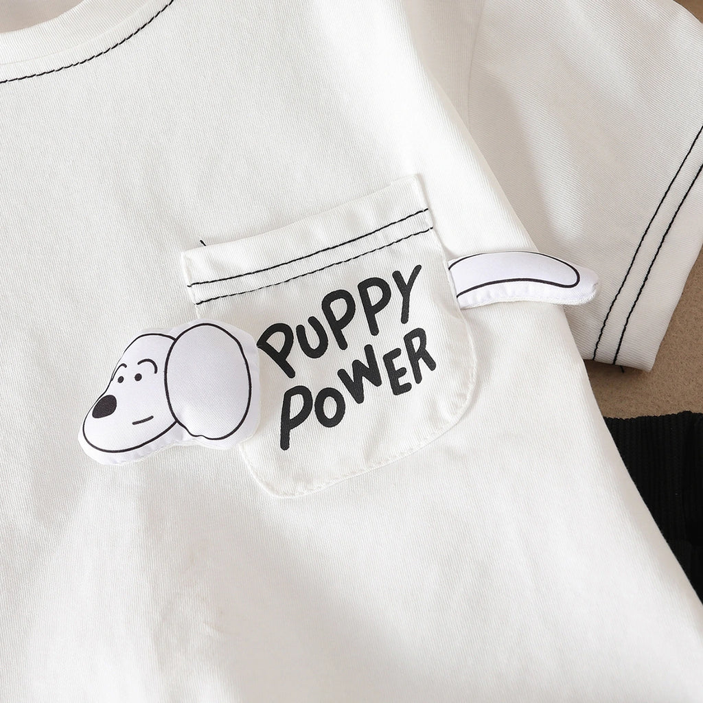 Boys White Puppy Applique Short Sleeves T-Shirt With Shorts Set Sets