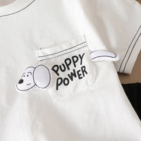 Boys White Puppy Applique Short Sleeves T-Shirt With Shorts Set Sets