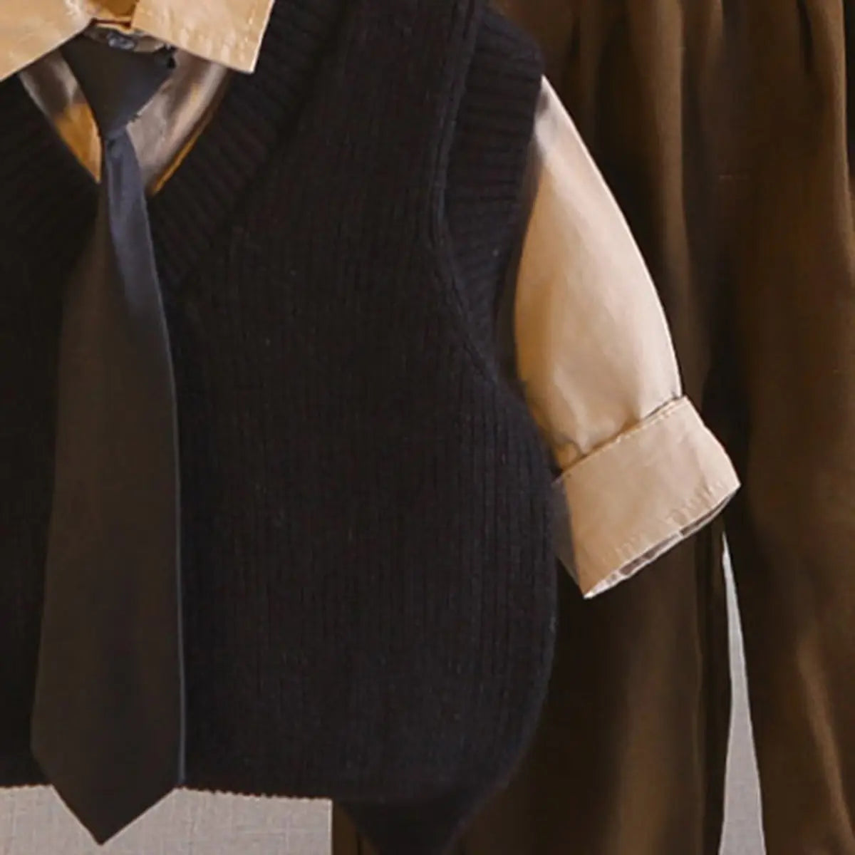 Boys Black Sweater Vest & Neck-Tie With Shirt & Pant Sets Sets