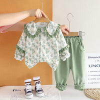 Girls Green Floral Printed Top With Pants Set 2 pc. Sets Green 1-2 Y