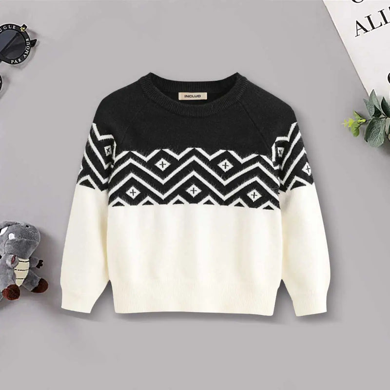 Boys Off White Sweater With Self-Design Retro Splicing Patterns Sweaters & Cardigans Off White 3-4 Y