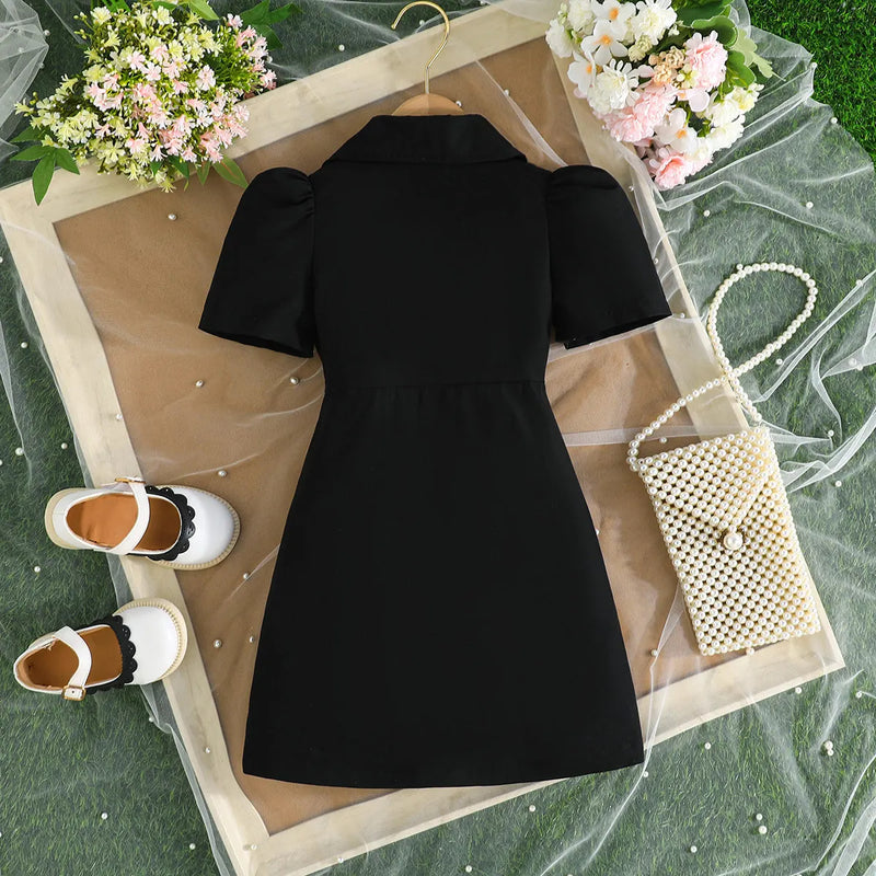 Girls Black Floral Applique Blazer Dress Casual Dresses