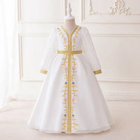 Girls White Embroidered Fit & Flare Dress With Long Sleeves Casual Dresses White 3-4 Y