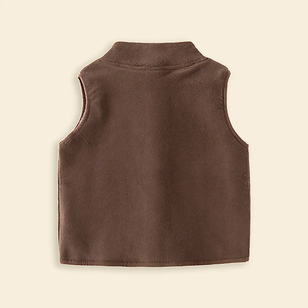 Boys Dark Brown Fleece Vest With Bear Patch Coats & Jackets
