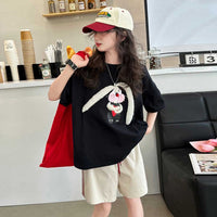 Girls Short Sleeves Applique Embroidery T-Shirt With Shorts Set Sets   