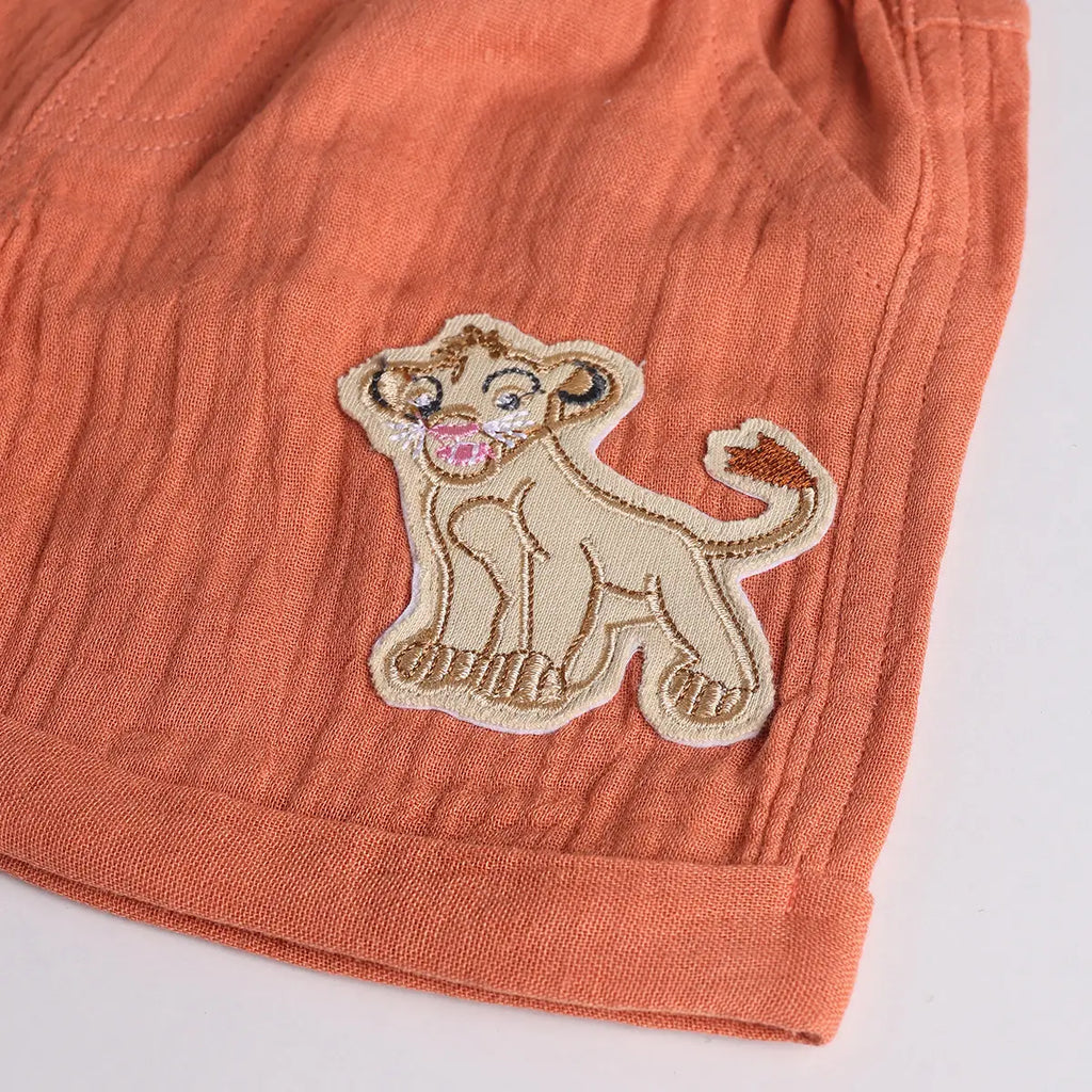 Boys Orange Embroidered Short Sleeve Shirt With Elasticated Shorts Sets 2 pc. Sets