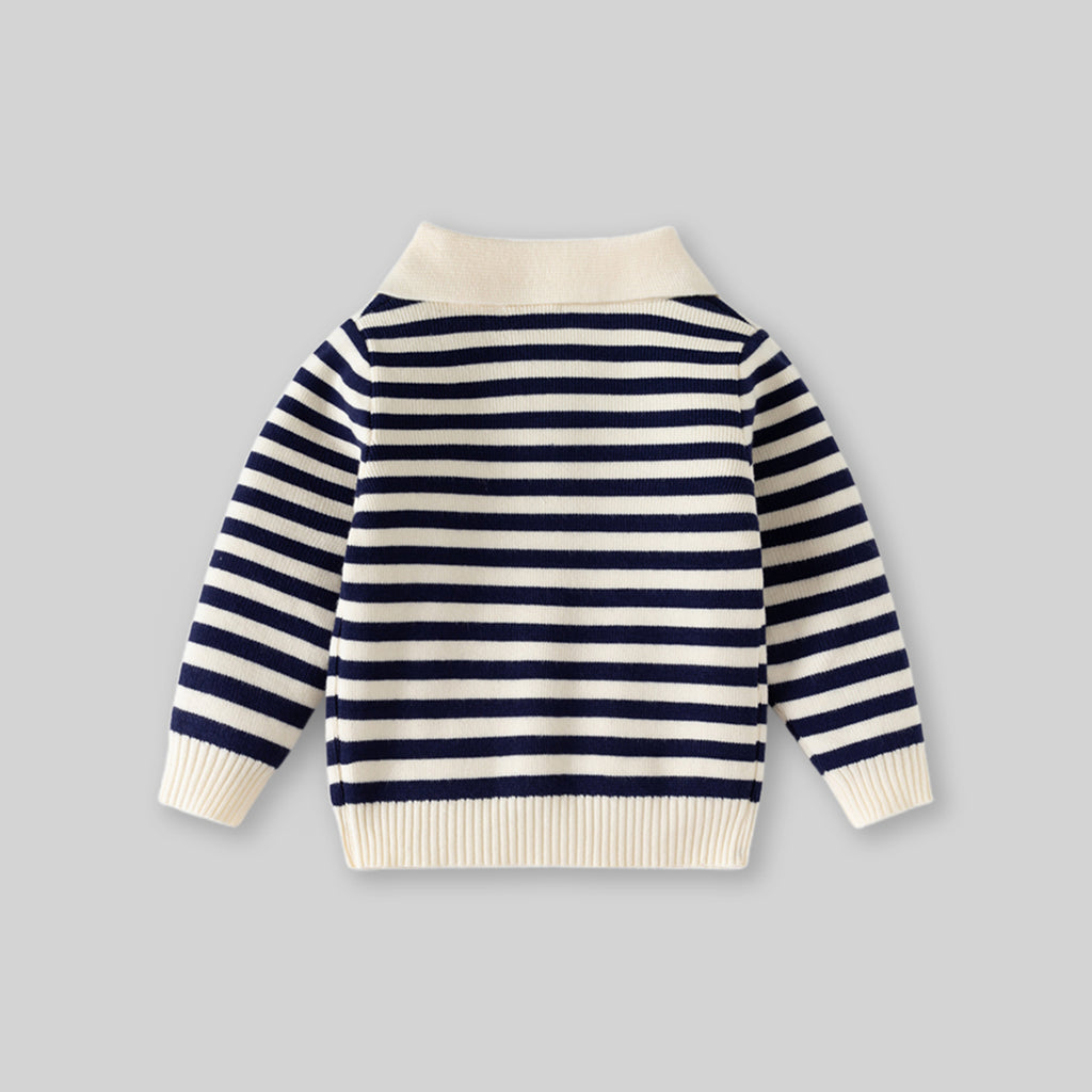 Boys Apricot Polo Sweater With Self-Design Stripe Patterns Sweaters & Cardigans