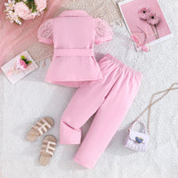 Girls Pink Solid Blazer Top With Pants Co-ord Sets Sets