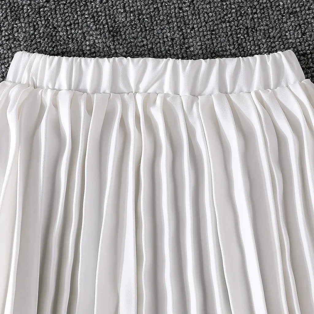 Girls White Double-Breasted Blazer Crop Top With Pleated Skirt Co-ord Sets Sets