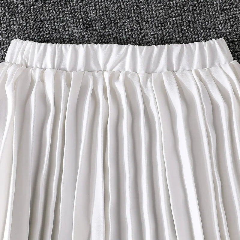 Girls White Double-Breasted Blazer Crop Top With Pleated Skirt Co-ord Sets Sets