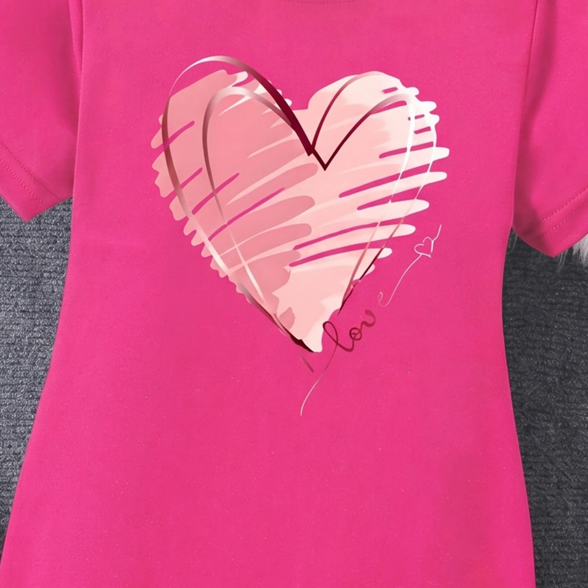 Girls Fuchsia Heart Print Short Sleeve T-Shirt Dress Casual Dresses
