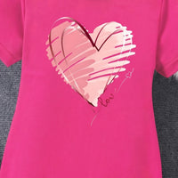 Girls Fuchsia Heart Print Short Sleeve T-Shirt Dress Casual Dresses
