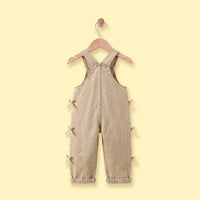 Girls Khaki Denim Bow Applique Dungaree Jumpsuits