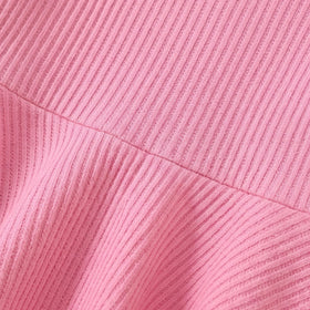 Girls Pink Ribbed Puff Sleeve Top & Flared Pants Co-ord Sets Sets