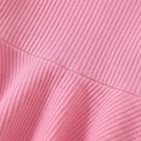Girls Pink Ribbed Puff Sleeve Top & Flared Pants Co-ord Sets Sets