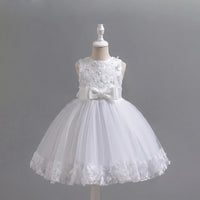 Girls White Floral Applique Sleeveless Tutu Party Wear Dress Party Dresses White 1-2 Y