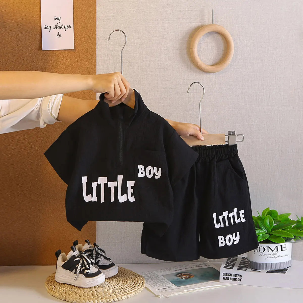 Boys Black Typographic Printed Oversized T-Shirt With Shorts Co-ord Sets Sets Black 1-2 Y