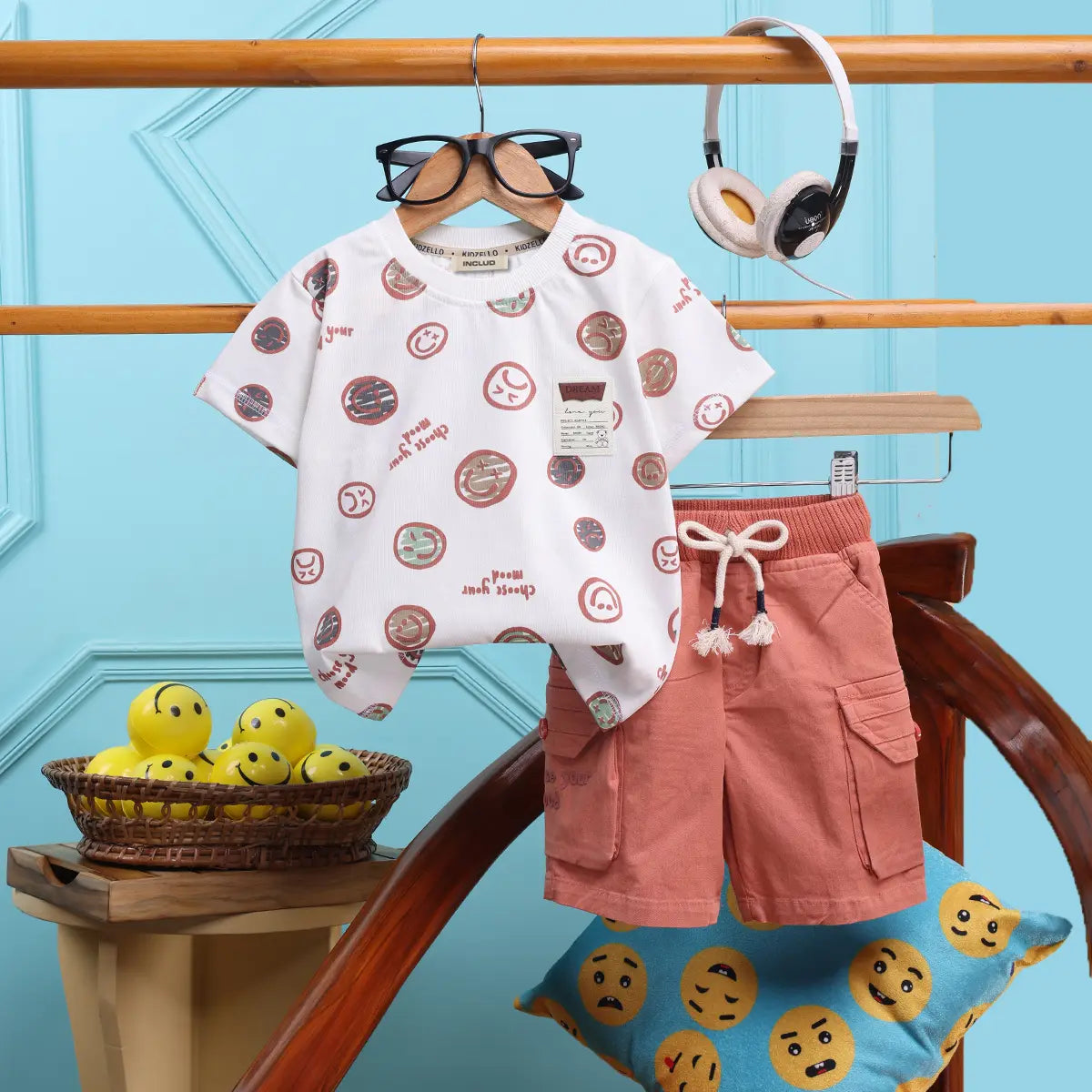Boys Printed Short Sleeve T-Shirt With Rust Cargo Pocket Twill Shorts Set 2 pc. Sets Rust 0-3 M
