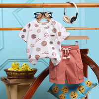 Boys Printed Short Sleeve T-Shirt With Rust Cargo Pocket Twill Shorts Set 2 pc. Sets Rust 0-3 M