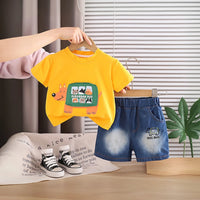 Boys Yellow Graphics T-Shirt With Denim Shorts Set Sets Yellow 1-2 Y