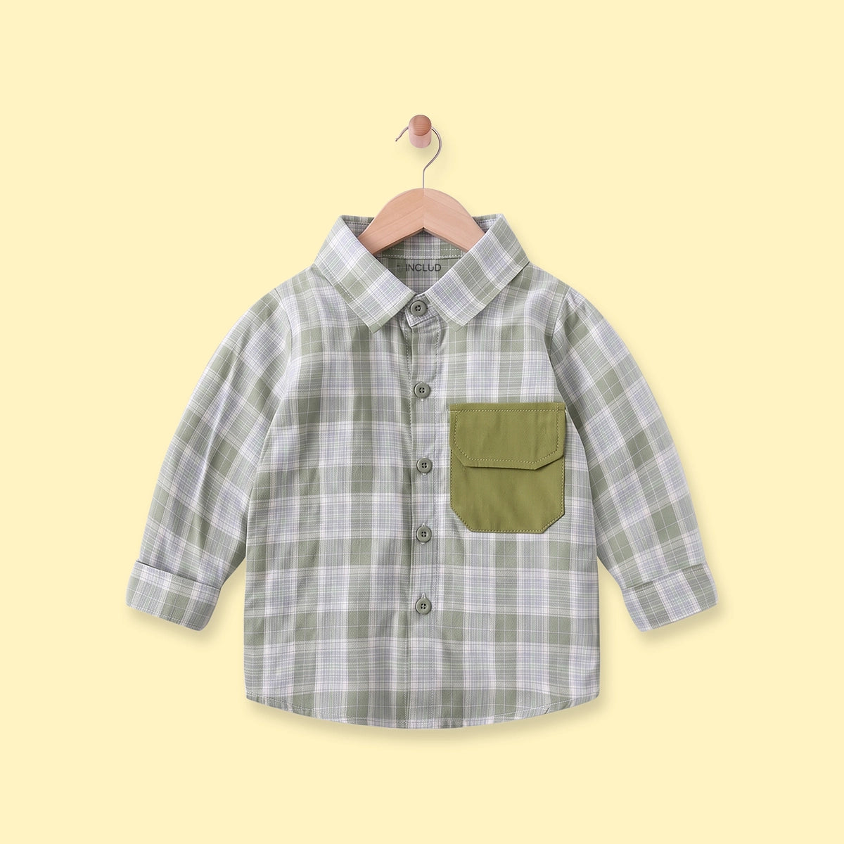 Boys Sage Green Checked Long Sleeve Shirt Shirts Green 1-2 Y