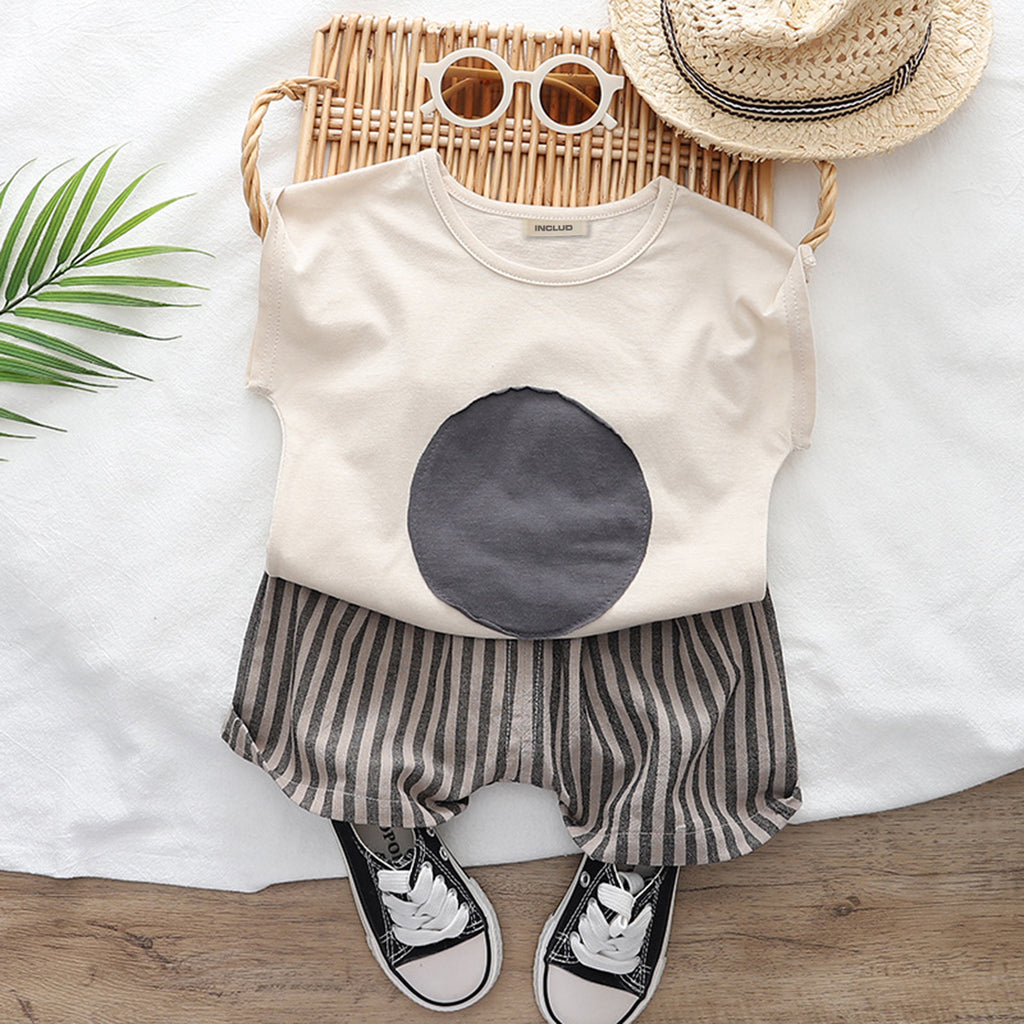 Boys Short Sleeve T-Shirt With Striped Shorts